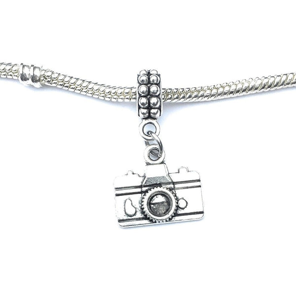 Handcrafted Silver Camera Charm Bead for Bracelet.