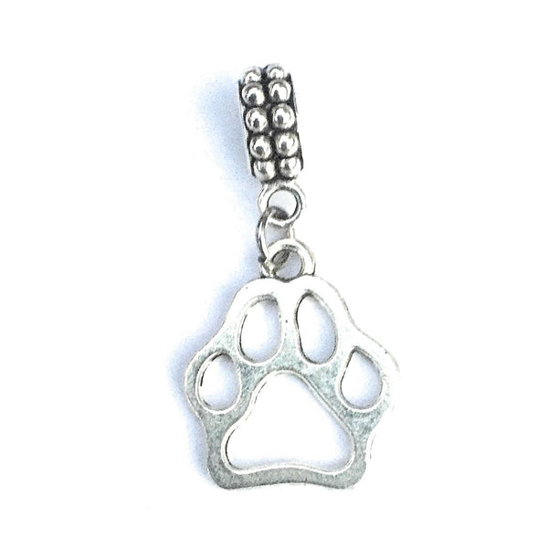 3/4" Paw Print Silver Dog Charm Bead for Bracelet.