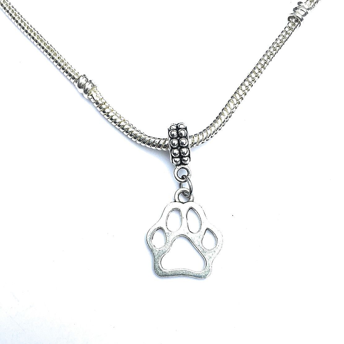 3/4" Paw Print Silver Dog Charm Bead for Bracelet.
