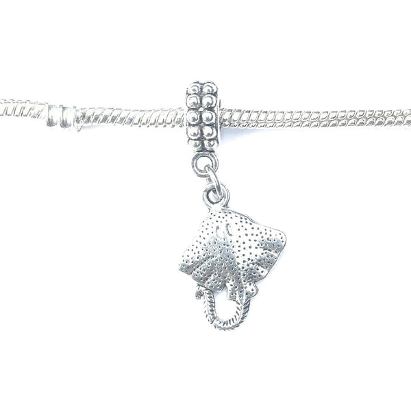 Handcrafted Silver Stingray Charm Bead for Bracelet.