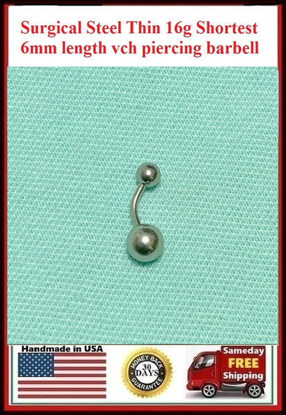Sterilized Surgical Steel THIN 16g SHORTEST LENGTH VCH Piercing Barbell.