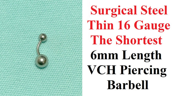 Sterilized Surgical Steel THIN 16g SHORTEST LENGTH VCH Piercing Barbell.