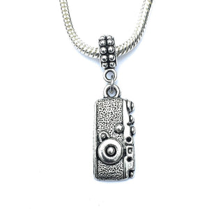 Handcrafted Silver Antique Camera Charm Bead for Bracelet.