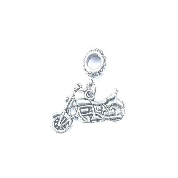Handcrafted Silver Motorcycle Charm Bead for Bracelet.