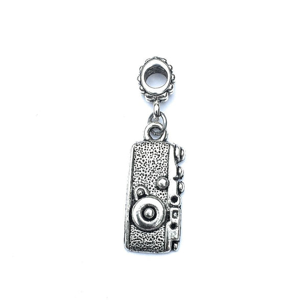Handcrafted Silver Antique Camera Charm Bead for Bracelet.