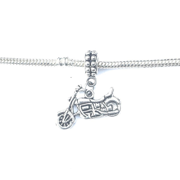 Handcrafted Silver Motorcycle Charm Bead for Bracelet.