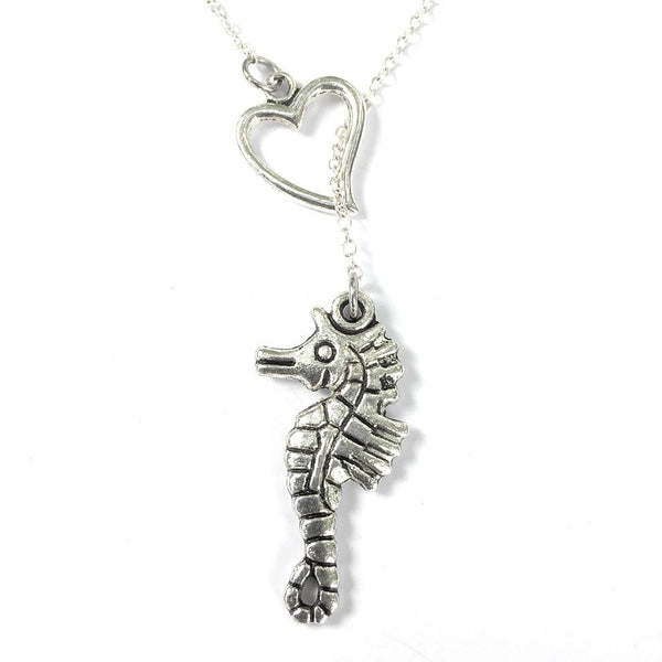 I Love Sea Horse Handcrafted Silver Lariat Y Necklace.