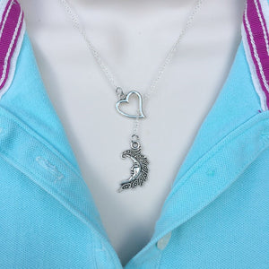 I Love Crescent Moon Handcrafted Necklace Lariat Y Style.