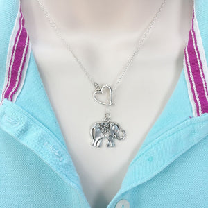 I Love Lucky Elephant Handcrafted Silver Lariat Y Necklace.