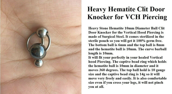 Heavy Hematite DOOR KNOCKER for Vertical Hood Piercing.