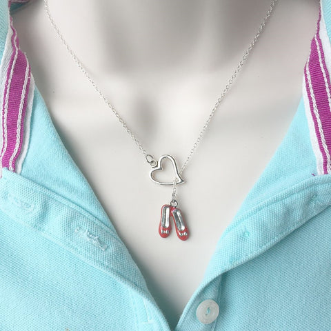 I Love Red Slipper of OZ Silver Lariat Y Necklace.