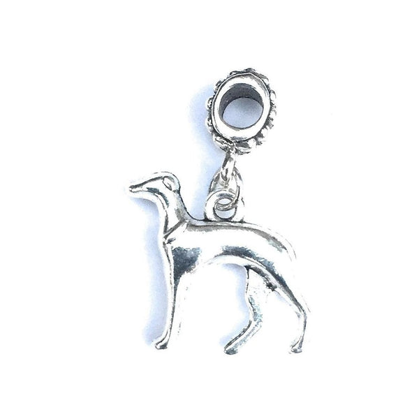 Handcrafted Silver Greyhound Dog Charm Bead for Bracelet.