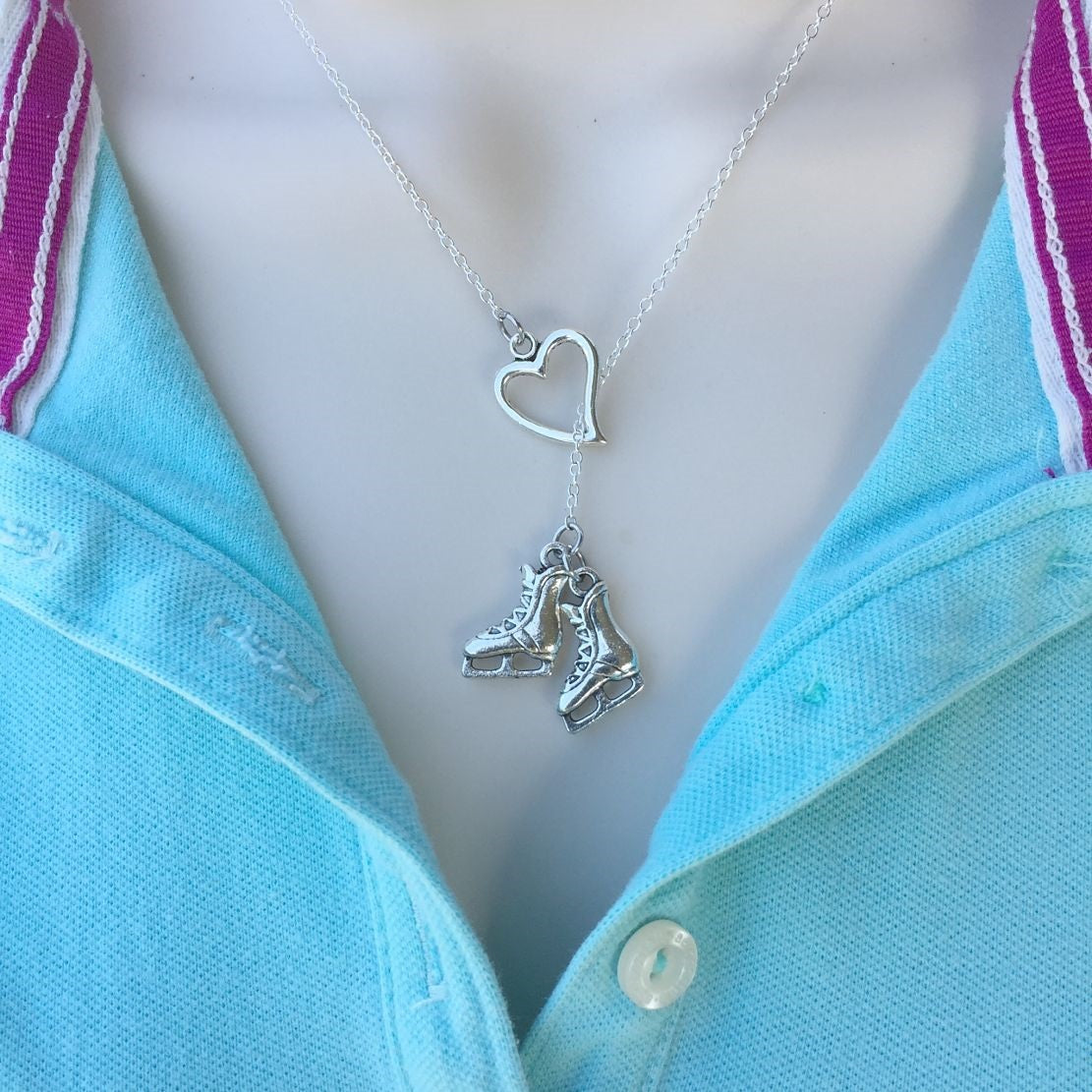 I Love Ice Skating Handcrafted Silver Lariat Y Necklace.