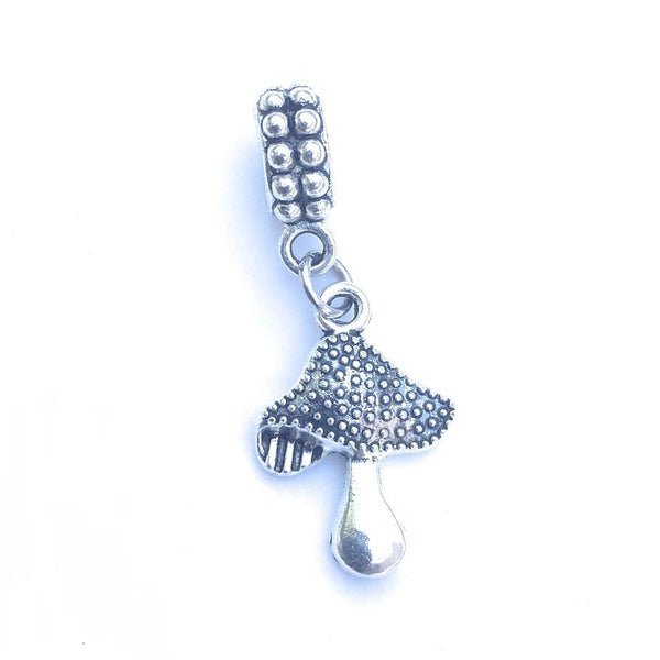 Handcrafted Silver Mushroom Charm Bead for Bracelet.