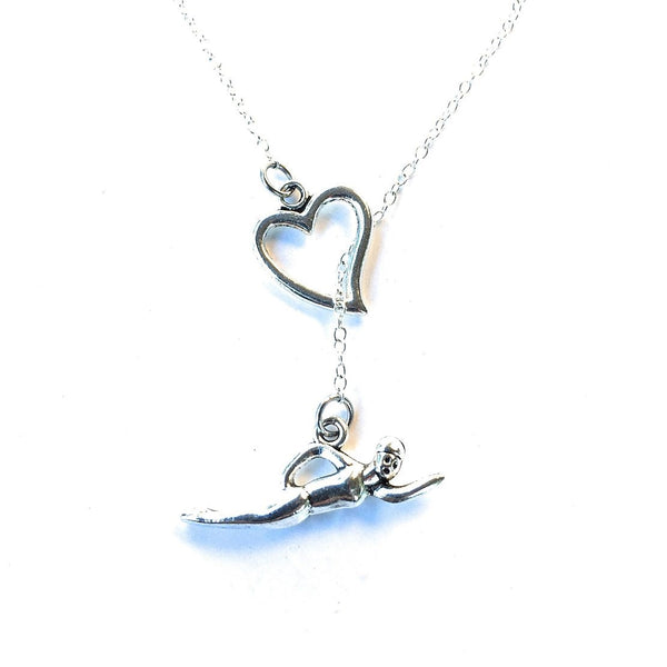 I Love Swimming Handcrafted Silver Lariat Y Necklace.