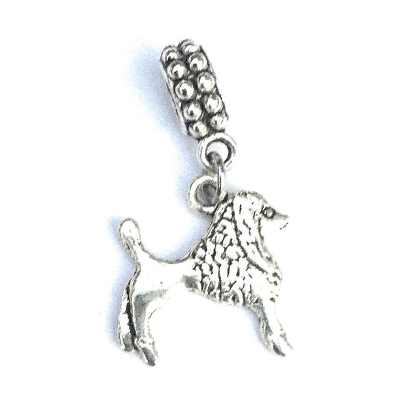 Silver Poodle Dog Charm Bead for Bracelet.