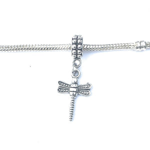 Handcrafted Silver Dragonfly Charm Bead for Bracelet.