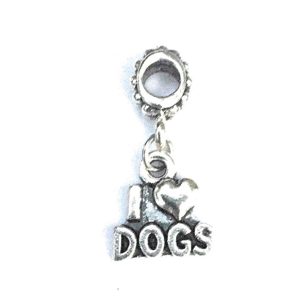 Silver I Love Dogs Charm Bead for Bracelet.