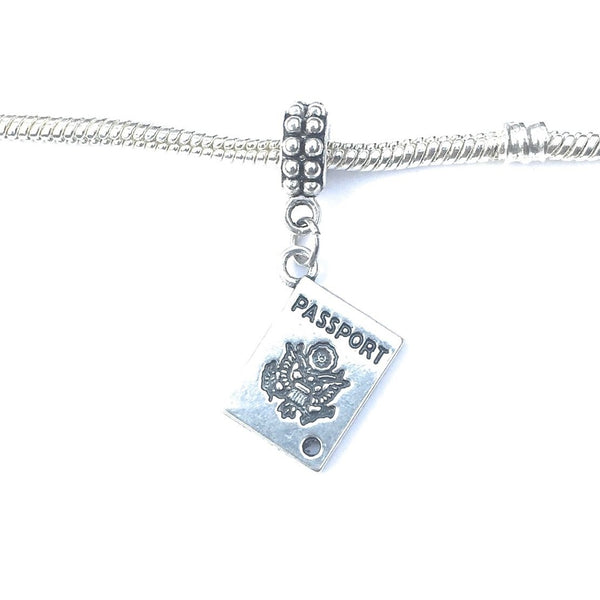 Handcrafted Silver Passport Charm Bead for Bracelet.