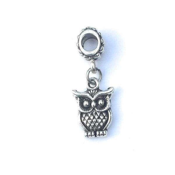 Handcrafted Silver Owl Charm Bead for Bracelet.