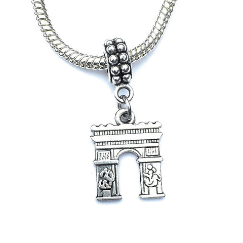 Handcrafted Silver French Arc de Triomphe Charm Bead for Bracelet.