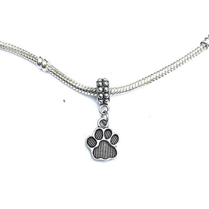 Silver Solid Paw Print Charm Bead for Bracelet.