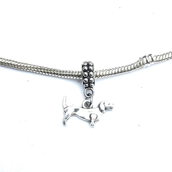 Silver Dachshund Dog Charm Bead for Bracelet.