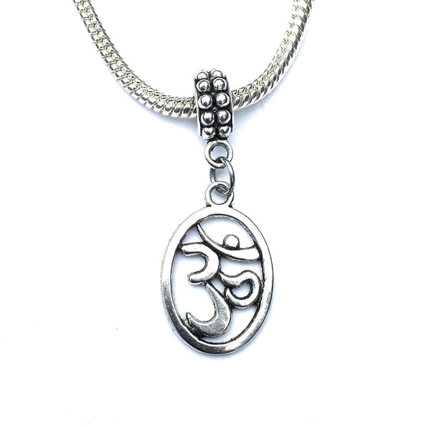 Handcrafted Silver Oval Om Charm Bead for Bracelet.