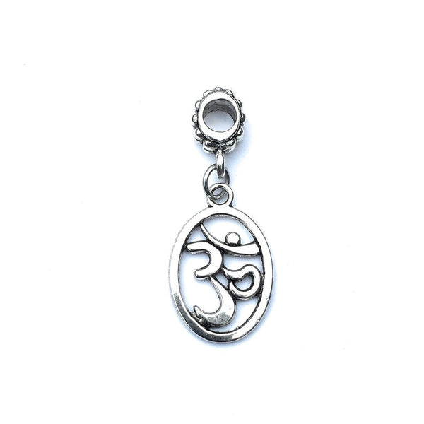 Handcrafted Silver Oval Om Charm Bead for Bracelet.