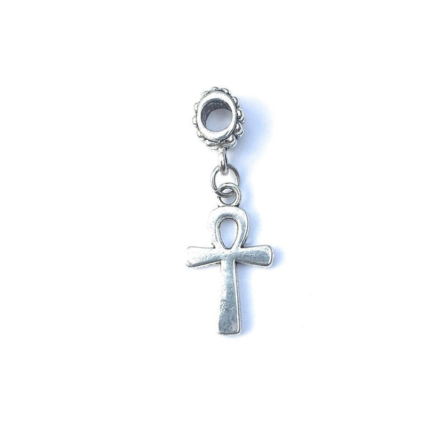 Handcrafted Silver Ankh Charm Bead for Bracelet.