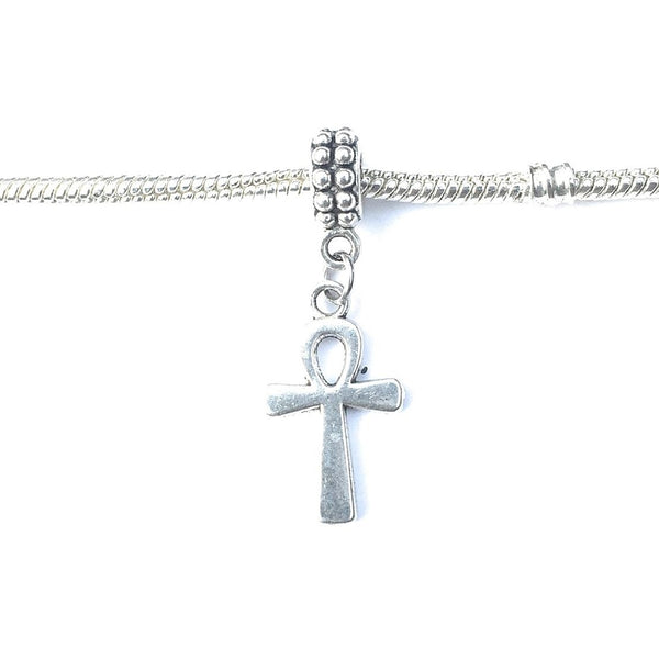Handcrafted Silver Ankh Charm Bead for Bracelet.