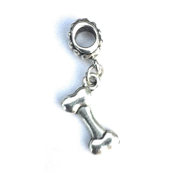 Silver 1/2" Dog Bone Charm Bead for Bracelet.