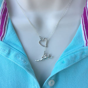 I Love Swimming Handcrafted Silver Lariat Y Necklace.