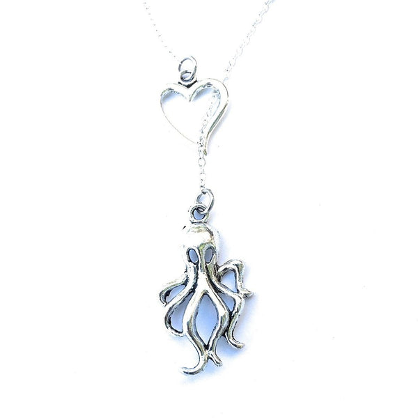 I Love Sea Life (Octopus) Handcrafted Silver Lariat Y Necklace.