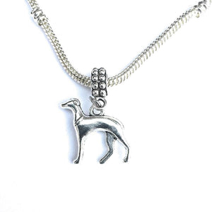 Handcrafted Silver Greyhound Dog Charm Bead for Bracelet.