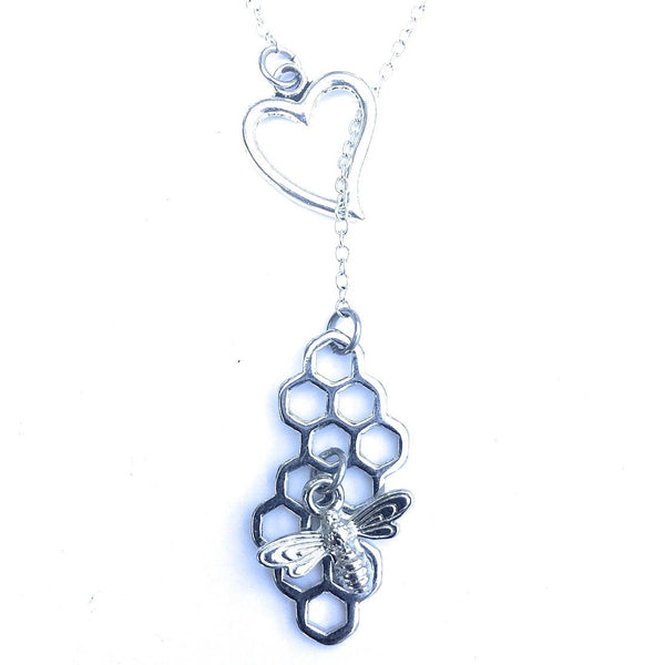 I Love Bee in Hive Silver Lariat Y Necklace.