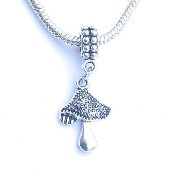 Handcrafted Silver Mushroom Charm Bead for Bracelet.