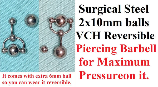 Surgical Steel Solid 2x10 mm Balls 14g REVERSIBLE VCH Barbell for MAXIMUM PLEASURE.