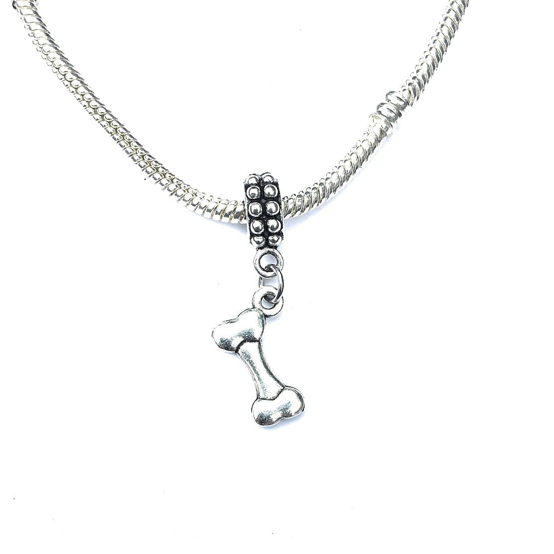 Silver 1/2" Dog Bone Charm Bead for Bracelet.