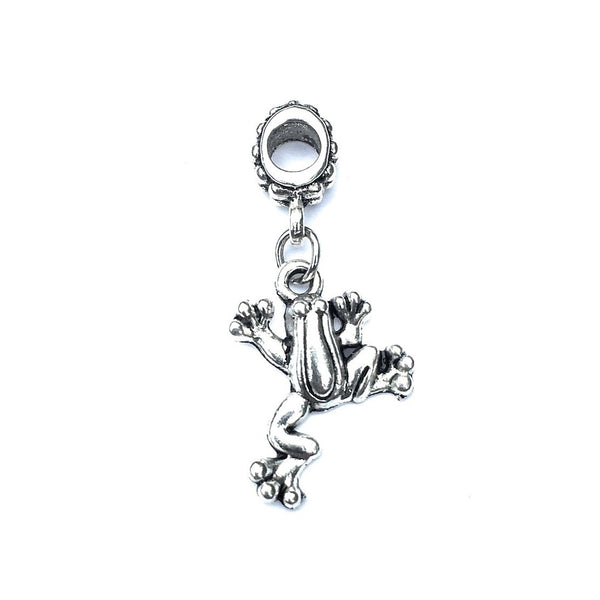 Handcrafted Silver Frog Charm Bead for Bracelet.