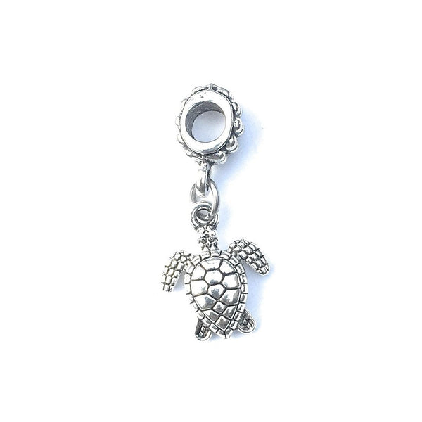 Handcrafted Silver Turtle Charm Bead for Bracelet.