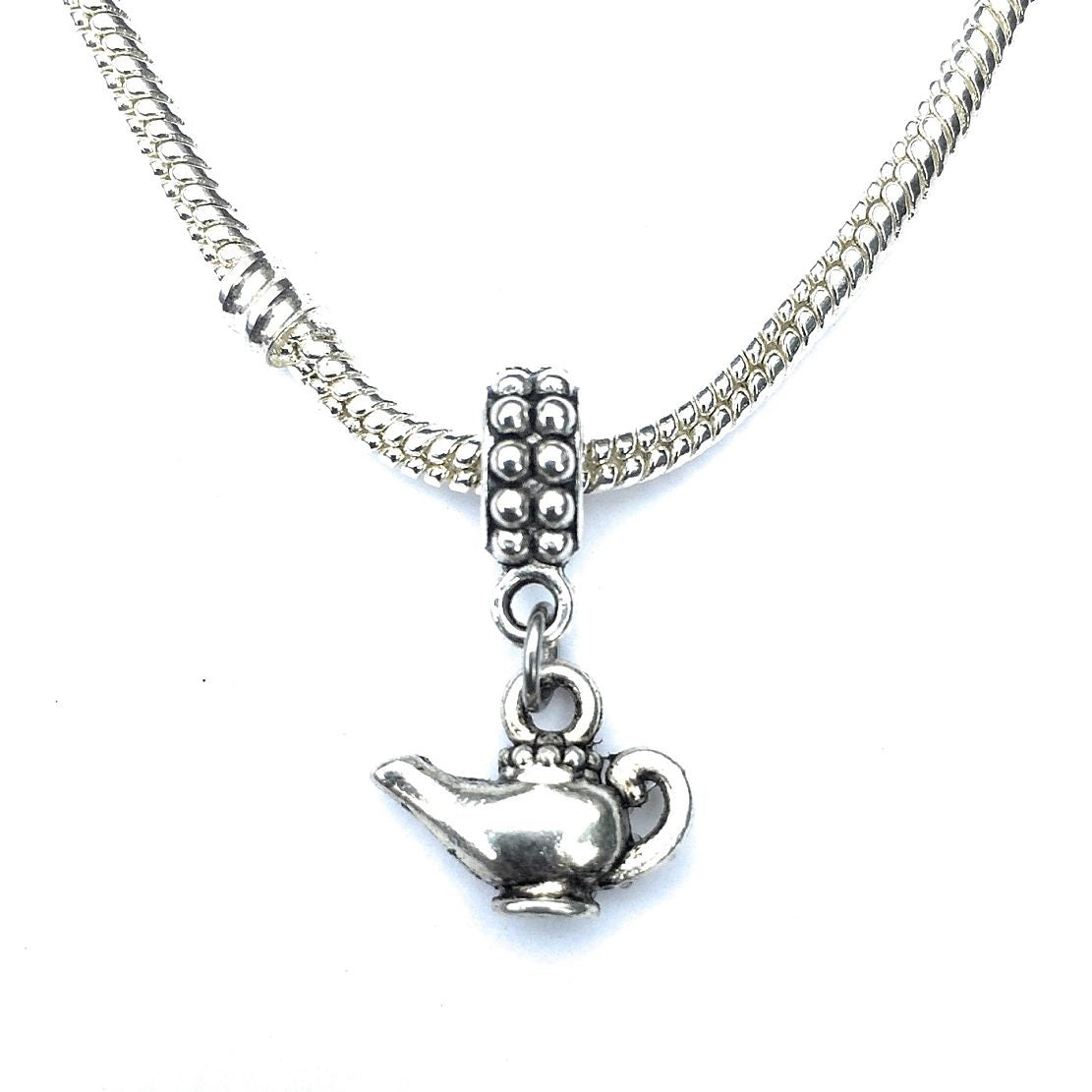 Handcrafted Silver Genie Lamp Charm Bead for Bracelet.