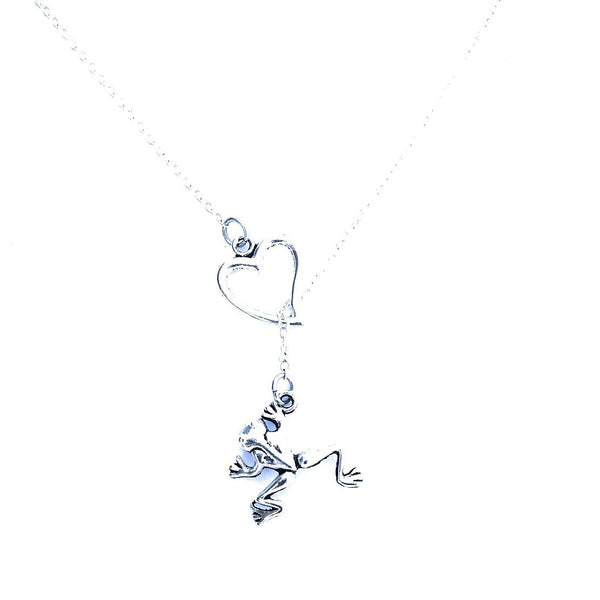 I Love Frog Handcrafted Silver Lariat Y Necklace.