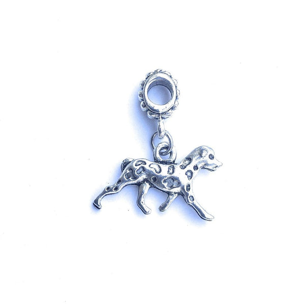 Handcrafted Silver Dalmatian Dog Charm Bead for Bracelet.