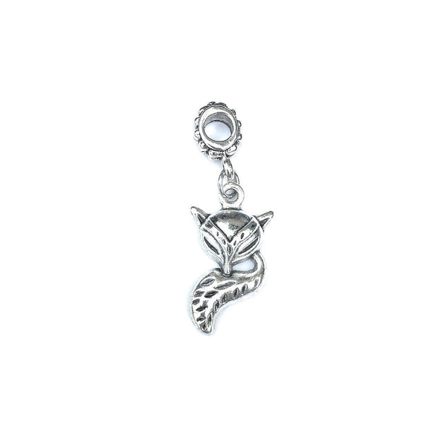 Handcrafted Silver Fox Charm Bead for Bracelet.