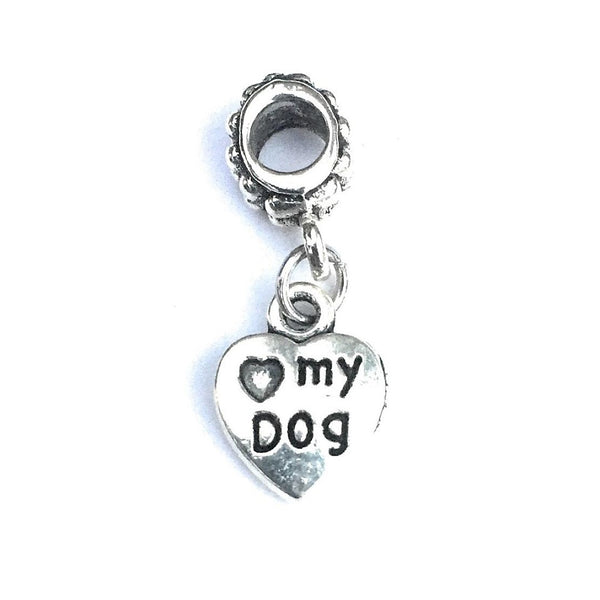 Silver Love My Dog Charm Bead for Bracelet.