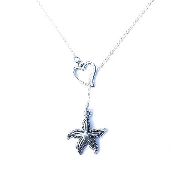 I Love Starfish Handcrafted Necklace Lariat Y Style.