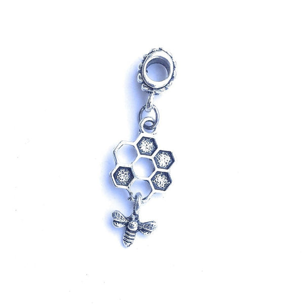 Handcrafted Silver Queen Bee Charm Bead for Bracelet.