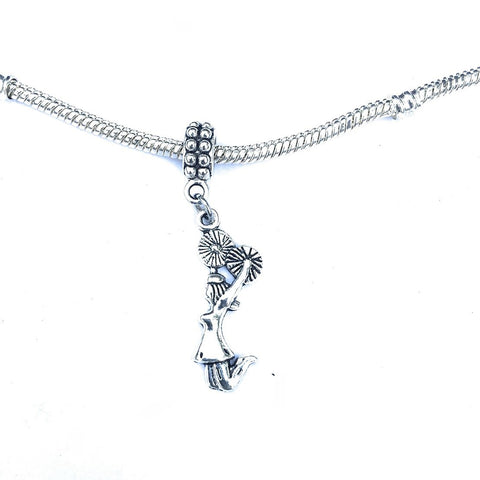 Silver Cheerleader Charm Bead for European and American Bracelet.
