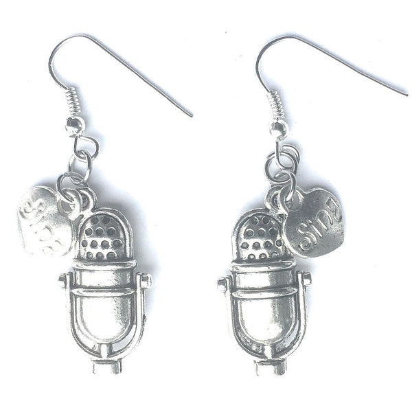 Studio Microphone and Sing Silver Dangle Earrings.